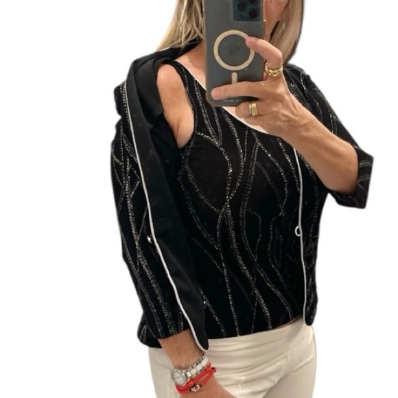 Alex Evening Black Sleeveless Top with Silver Accents And Jacket Set.Size S - Picture 4 of 16
